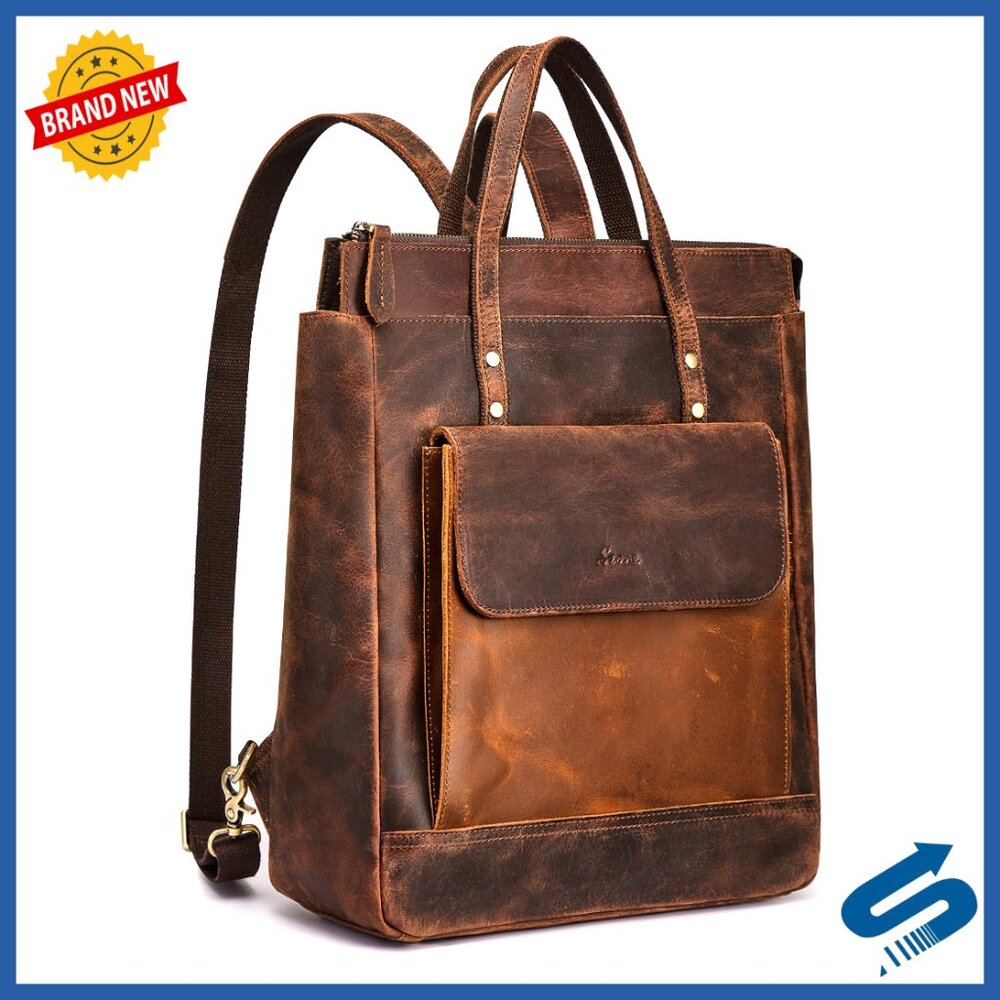 Genuine Leather Backpack Purse Vintage Rucksack Travel Daypack Laptop Bag